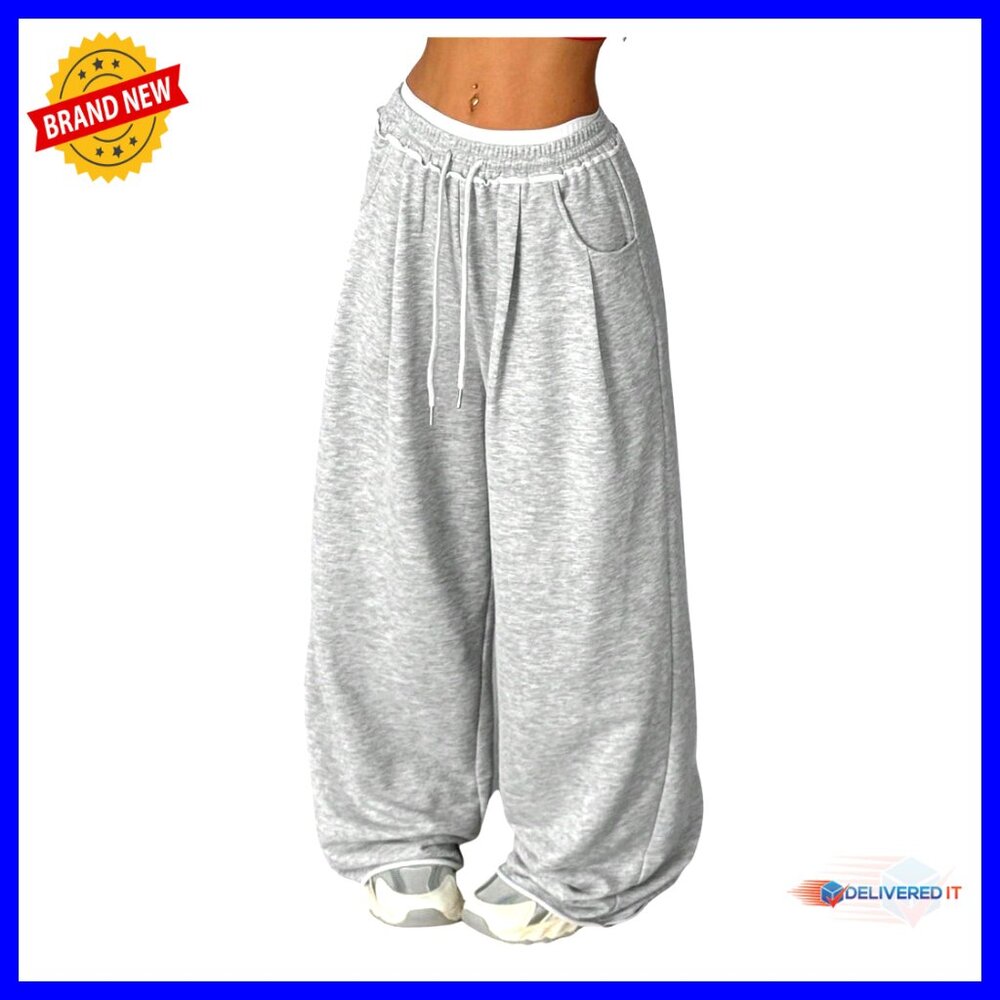 Wide Leg Sweatpants Drawstring Waist Lightweight Casual Pants Long Trousers